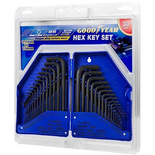 Goodyear 30 pc Metric & Imperial Hex Allen Key Long Set Kit Allan Alan Alen