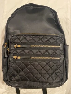 New Look Black Satin Backpack Quilted Pocket Gold Hardware Rucksack - Picture 1 of 5