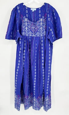 Only Necessities 30/32 3X Plus Purple Colorful Boho Ikat Dress Mumu NWOT Pockets - Image 1 of 4