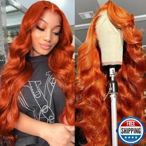 #350 Orange Ginger Body Wave 13x4 Lace Front Perücken vorgezupft Echthaar Perücken - Bild 1 von 15