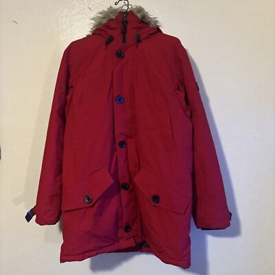 Polo Ralph Lauren Waterproof Fur Hooded Coat Red/black Sz L - Image 1 of 4