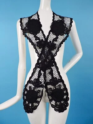 VICTORIAN 19TH C HAND MADE BLACK LACE LONG STOLE FOR DRESS - Image 1 of 4