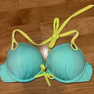 Victoria's Secret Push-up-Bikini-Oberteil vorne zum Binden Aqua neongelb grün 32A - Bild 1 von 6