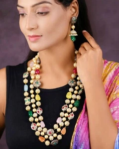 Indian Bollywood Gold Plated Kundan Necklace Earring Bridal Wedding Jewelry Set - Picture 1 of 3