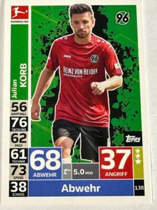 Topps Match Attax 2018/19 Bundesliga Hannover 96 138 Julian basket