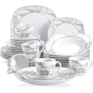 VEWEET SERENA 30Pc Dinnerware Set Ivory White Porcelain Plate Set Service for 6 - Picture 1 of 7