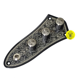 Black Paisley Design Jazz Bass Guitar Control Plate Loaded Pre-wired Switch