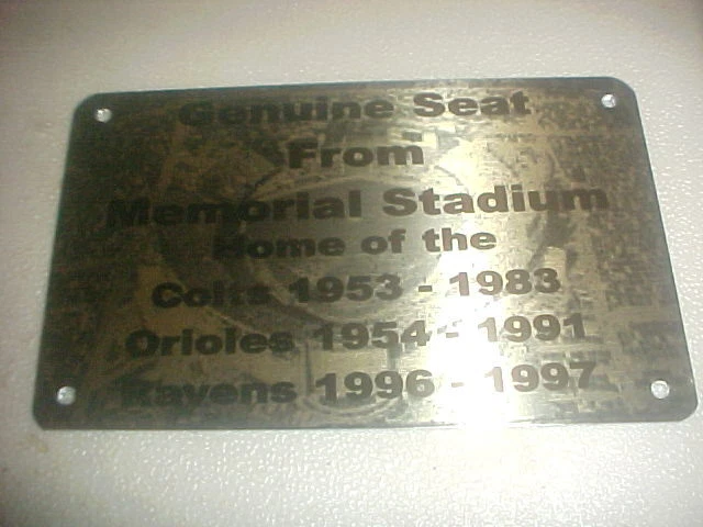 PLACA ASIENTO ESTADIO BALTIMORE MEMORIAL Foto 1 de 1