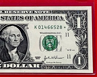 2003 Star Note $1 DOLLAR BILL ( Dallas k ) UNCIRCULATED - Image 1 of 3