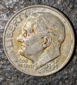 1995-P 10c Dime Partial Clad Error Obverse Visible Copper Full Torch Full Bands - Picture 1 of 11