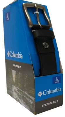 Cinturón de cuero Columbia para hombre grande (pantalón talla 36-38) negro, 1,5" de ancho nuevo en caja defectuoso Foto 1 de 4