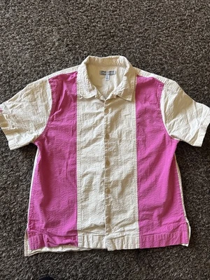URBAN OUTFITTERS UO Paneled Seersucker Bowling Shirt SIZE Large Pink/cream Mens - Image 1 of 4