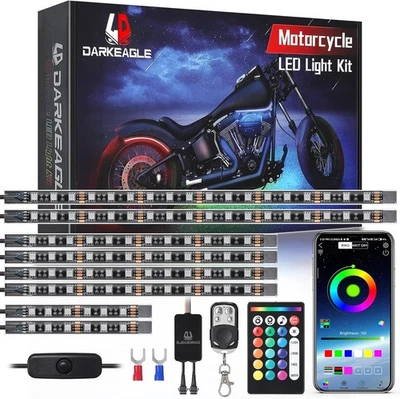 8PCS Motorcycle RGB LED Light Kits with APP/RF Remote, 8PCS, Multicolor  - Image 1 of 4