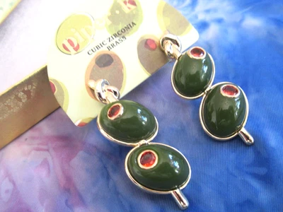 PIPER.K  Cubic Zirconia Cocktail Martini Olive Glass Stone Post Earrings NWT - Image 1 of 4