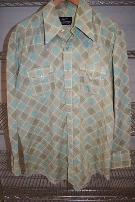 Champion Westerns vtg 70s 80s Abstract Western Cowboy Pearl Snap Shirt 16.5 34 - Image 1 of 3