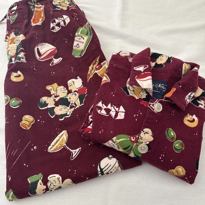 Nick & Nora Vintage Cocktail Party Men's Unisex SMALL Flannel Pajama Set - Image 1 of 4