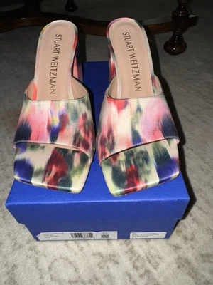 Sandalia Stuart Weitzman Tia Acuarela Floral Deslizable Tacón Bloque 39.5/9 $495 Foto 1 de 4