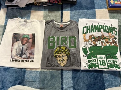 Boston Celtics футболка мужская большой лот из 3 Larry Bird Len Bias чемпионов 2024 редкая - Изображение 1 из 4