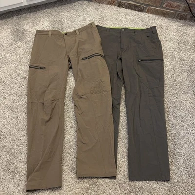 Lot Of 2 REI Men's Light Khaki Nylon Hiking Pants 34x32 Outdoor Gray And Brown - Image 1 of 4