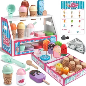 Wooden Ice Cream Toys Kids Toy Food for Toddler Girls 3+, Ice Cream Shop Play... - Picture 1 of 7