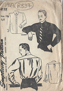 1940s Vintage Couture Motif HOMME Chemise S: 15 1/2 (R537)