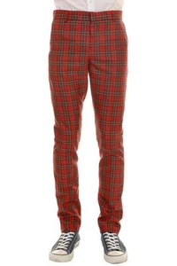 New 'Run & Fly' Men's Mod, 60's,Vintage Slim Classic Red Tartan Retro Trousers - Picture 1 of 2