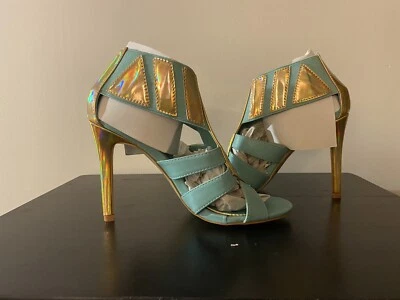 Red Kiss Nicole Stiletto Heels New In Box Turquoise Blue And Gold - Image 1 of 4