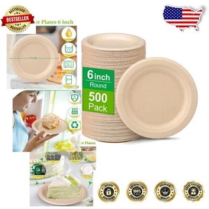 Bulk 500 Pack Eco-Friendly 6-Inch Compostable Paper Plates - Perfect for Parties - Picture 1 of 8