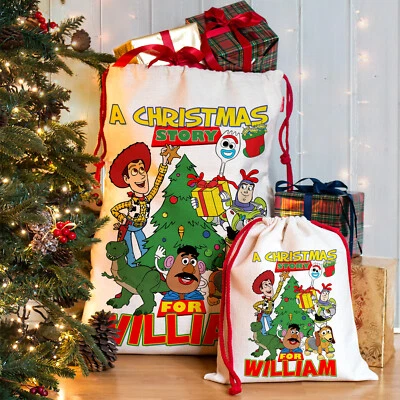 KRAFTYGIFTS Toy Christmas Story Sack Santa Xmas Present Stocking Personalised Gift Bag NS028