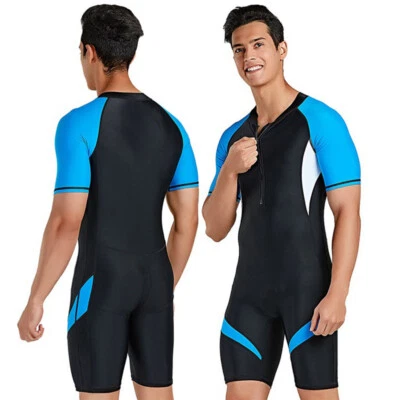 Men's Short Sleeve Swimwear Snorkeling Diving Wetsuit Zipper Tights Bathing Suit - Image 1 of 4