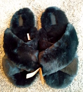 PANTOFOLE SANDALO VICTORIA'S SECRET NERE PELUCHE PELLICCIA SINTETICA SCIVOLI TAGLIA L - Foto 1 di 4