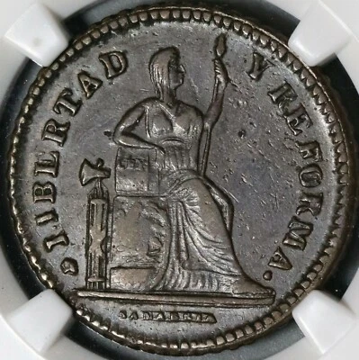 1863 NGC AU 50 Mexico 1 Centavo San Luis Potosi 1st Decimal Coin (20081903C) - Image 1 of 4