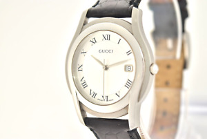 [Exc+5] Vintage Gucci 5500M Silver Dial Date Men's Quartz Watch Swiss Made