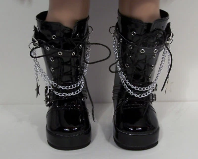 BLACK Patent Tall Chain Boots Doll Shoes For 18" American Girl (Debs) - Image 1 of 4