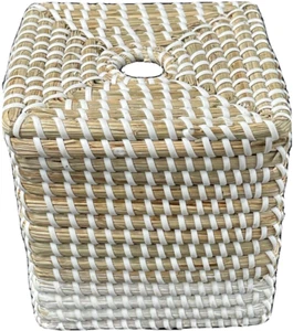 Beige and White Wicker Tissue Box Holder for Small Tissue Boxes - Picture 1 of 4