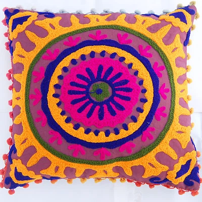 Hand Embroidered Cushion Cover Christmas Decoration Ethnic Suzani Pillow Cases - Image 1 of 4