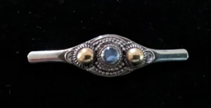 Antique Silver Bar Pin w/ Gold and Pale Blue Stone - 5 cm - Bild 1 von 4
