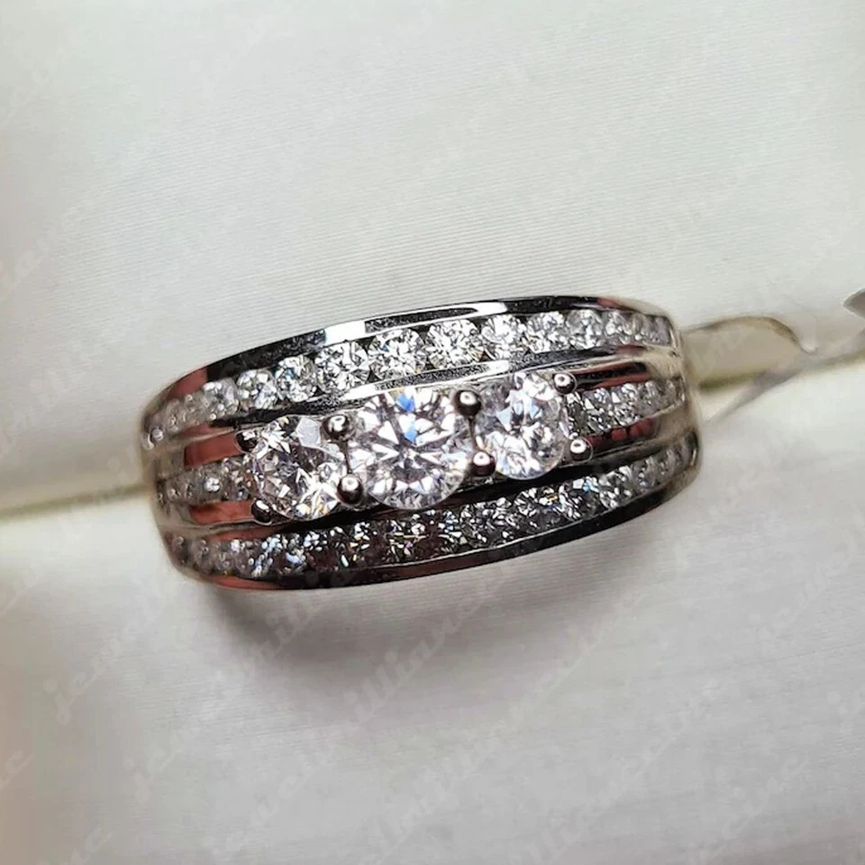 0.52 TCW Round Cut Moissanite Three Stone Engagement Ring 14K White Gold Plated - Image 1 of 4