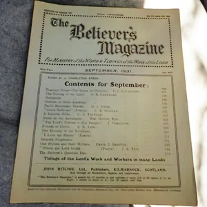 Antique The Believer’s Magazine Sept 1931 490 John Ritchie Kilmarnock Scotland - Imagen 1 de 5