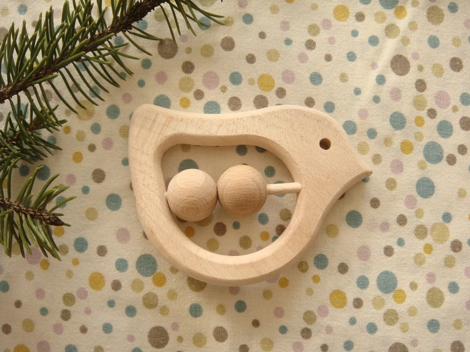 BIRDLEE - Juguete de madera orgánica para bebé sonajero y dentición, hecho en Europa, pájaro Foto 1 de 4