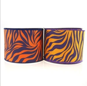 Zebra Print Polyester Wired Ribbon, 2-1/2-inch, 10-yard, Royal Blue/Orange - Picture 1 of 5