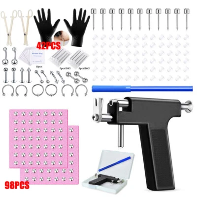143Pcs Piercing Gun Tools Kit Ear Body Nose Navel Lips Tongue Ear Studs Piercer - Image 1 of 4