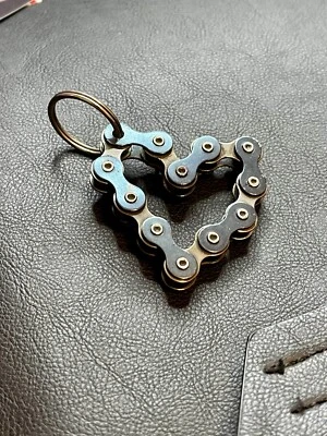 Heart Keychain: Metal Art, bicycle chain, recycled parts, small family business - Image 1 of 2