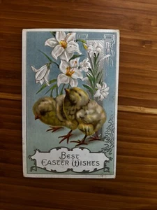 Vintage geprägte Postkarte Beste Osterwünsche Küken & Lilien - 1912 gestempelt - Bild 1 von 2