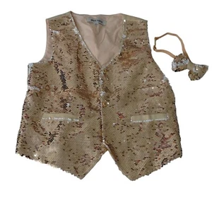 Grace Karin Gold Sequin Vest and Bow Tie Set Formal Party Kids Boys 10 Youth - Picture 1 of 6