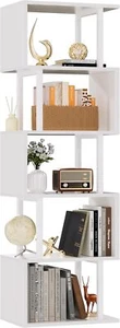 New- White Geometric Bookshelf 6 Tier S-Shaped Bookcase, Tall Modern Di - Picture 1 of 6