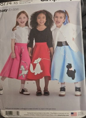 Simplicity Pattern 8774 GIRLS Halloween Costume POODLE SKIRT SZ 7-14 Uncut - Image 1 of 2