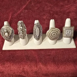 Lot of 5 Women’s Statement Rings – Silver Gold Tone Stretch Cocktail Rings... - Picture 1 of 5
