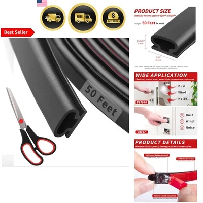 Sello de puerta de goma para pelar la intemperie 50 pies negro huecos de aislamiento autoadhesivos Foto 1 de 4