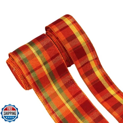Meseey Fall Plaid Ribbon 1.5 inch Buffalo Plaid Burlap Ribbon 2-1/2" Tartan C - Image 1 of 3